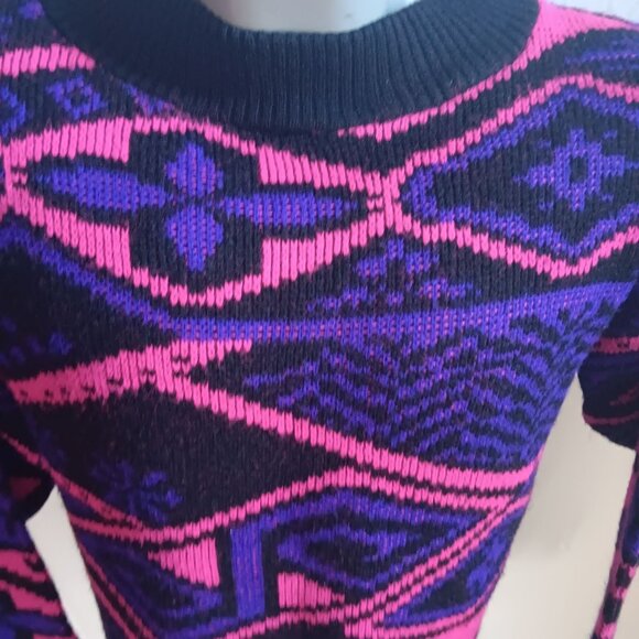Vintage Women's Medium Sweater 80s Classic Essentials Wild Geometric New Wave - Picture 1 of 6